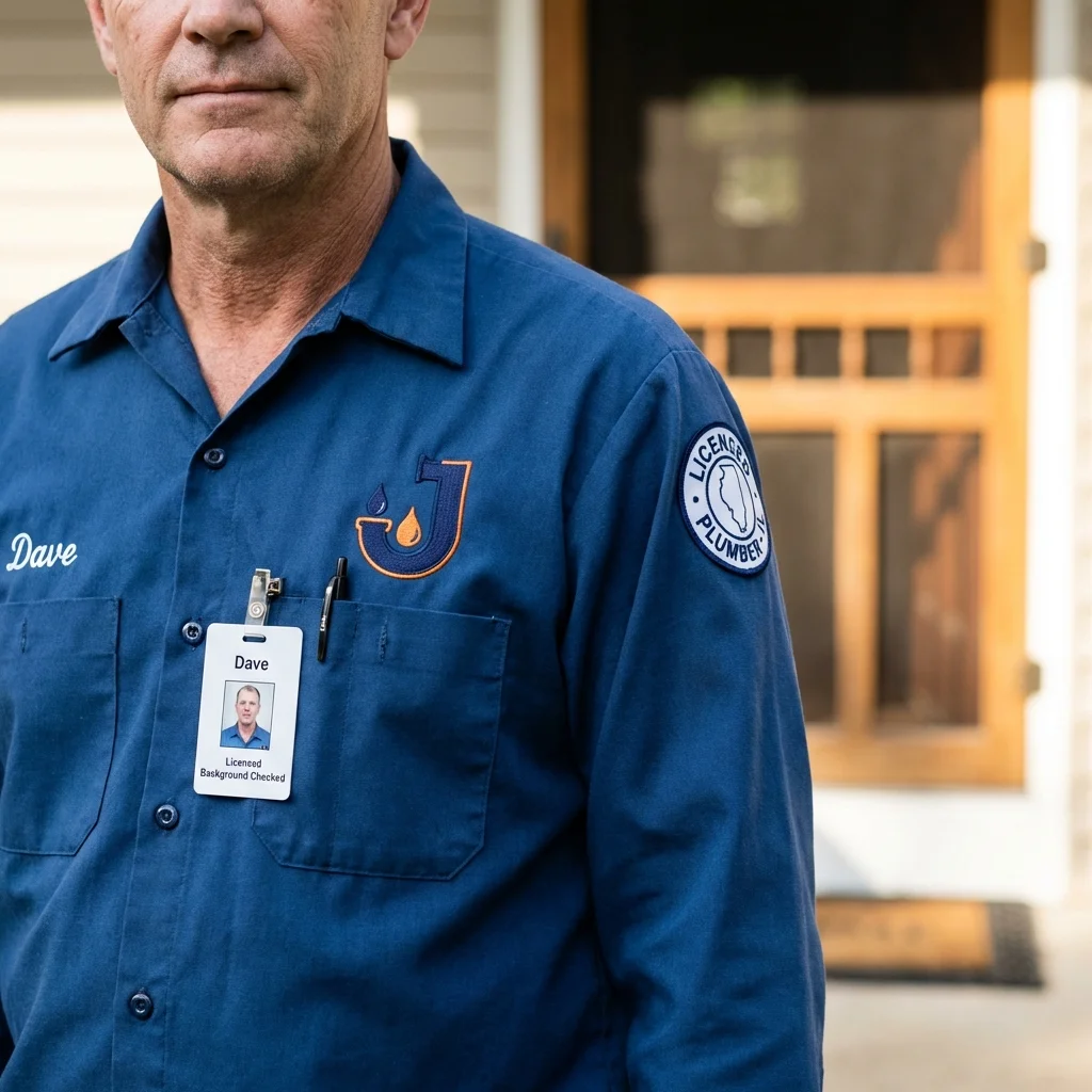Licensed plumber showing ID badge in Thomasville, GA