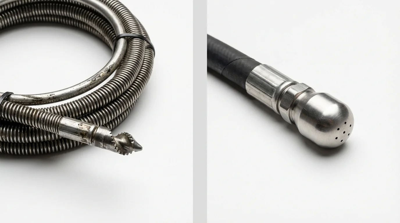 Drain snake cable and hydro jetting nozzle used for drain cleaning in Thomasville, GA